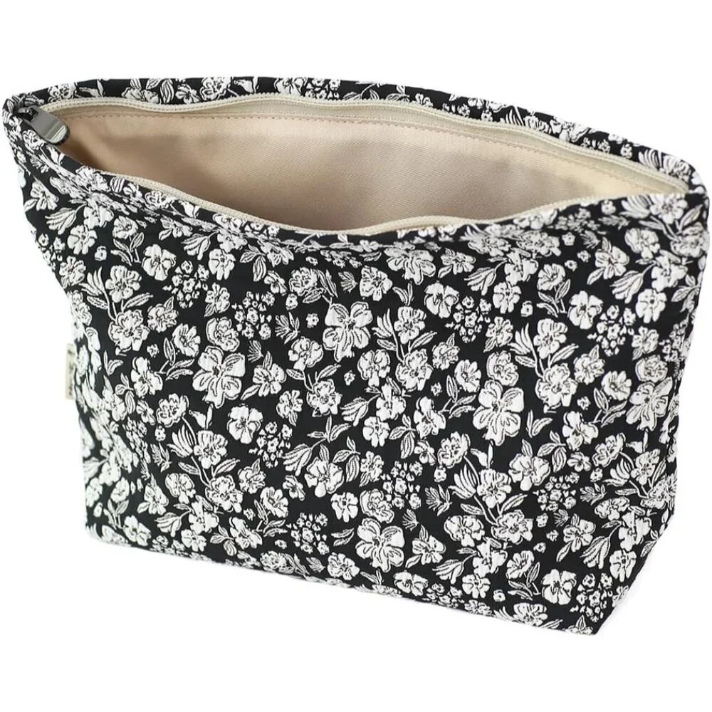 Floral Jacquard Makeup Bag Large Capacity Cosmetic Travel Organizer Pouch